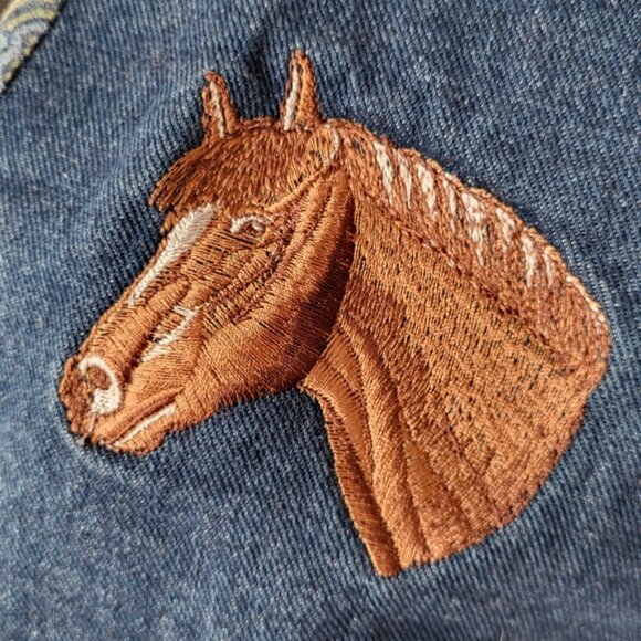 Western Denim Vest  Embroidered Horse Floral Handcrafted Unique Equestrian - Picture 6 of 12